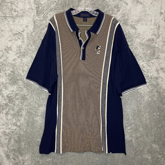 Vintage 90s Antigua Striped Mickey Mouse Relaxed Dad Fit Short Sleeve Polo XL - Picture 1 of 10